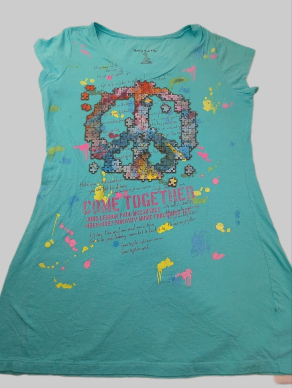 Rock & Roll Rebel Beatles 'Come Together' Peace Puzzle Tunic Tee Large